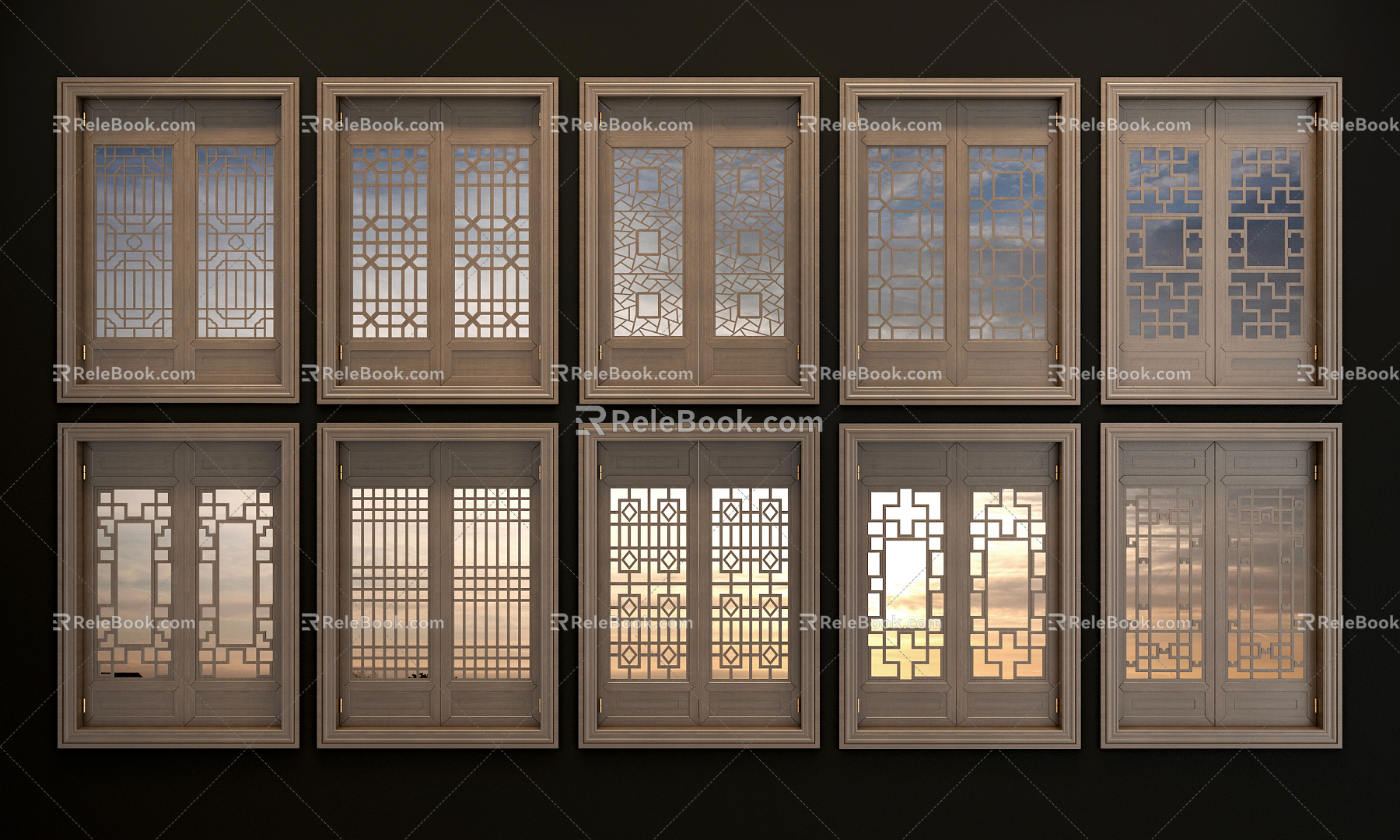 Chinese-style flower-cut window 3d model