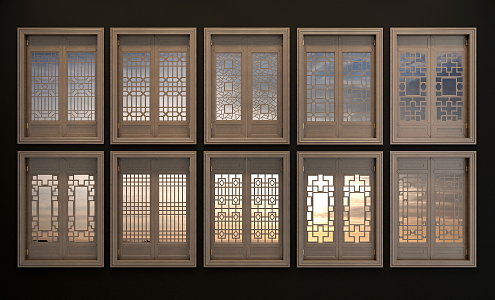 Chinese-style flower-cut window 3d model