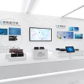 Modern Exhibition Hall Interior Design With Multiple Screens Display Stands And Exhibits