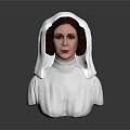 Realistic Female Bust Wearing White Robe And Hood Against Dark Background