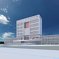 Modern Office Building Architectural Design With White Exterior Glass Curtain Wall And Blue Sky