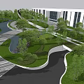 Serene Park Landscape With Lake Winding Paths Lush Trees Green Islands And Sunset Views