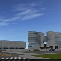 Modern Office Building Complex With Glass Curtain Walls Road Grassland And Vehicles
