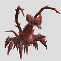 Red and Crimson Fantasy Monster Featuring Multiple Limbs Sharp Claws and Spiked Structures 3d model