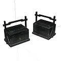 Two Black Wooden Boxes With Traditional Handles And Vintage Design