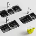 Black Double Bowl Kitchen Sinks With Faucet In Modern Kitchen Setup 3d model
