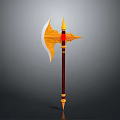 Mythical Ornate Battle Axe Featuring Golden Blade Red Handle And Decorative Details