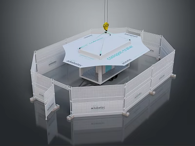 Hexagonal Structure With White Fencing Crane Hook a steel Branding Top Panel Creative Text 3d model