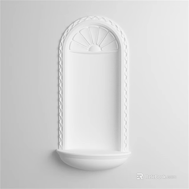 White Wall Mounted Sculpture Carving With Arched Top Radiant Pattern And Braided Decoration 3d model 