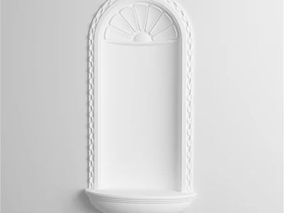 White Wall Mounted Sculpture Carving With Arched Top Radiant Pattern And Braided Decoration 3d model