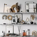 Modern Minimalist Decorative Ornament Combination for Shelf Display with Woven Rings Vases and Pampas Grass