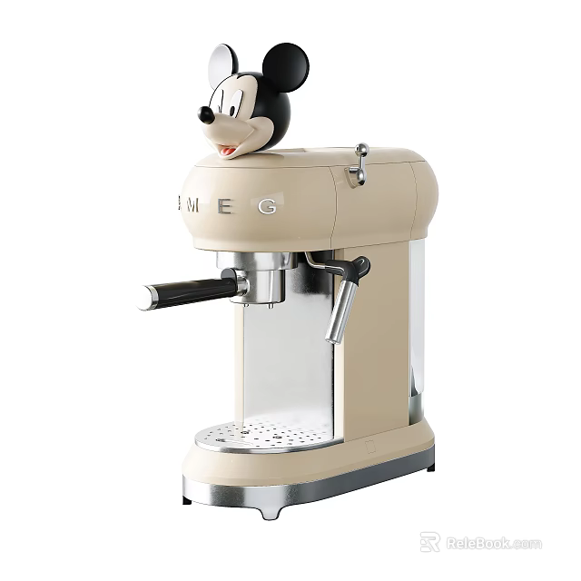 Cream Colored Espresso Machine Kitchen Appliance With Mickey Mouse Figurine 3d model 