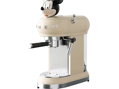 Cream Colored Espresso Machine Kitchen Appliance With Mickey Mouse Figurine 3d model