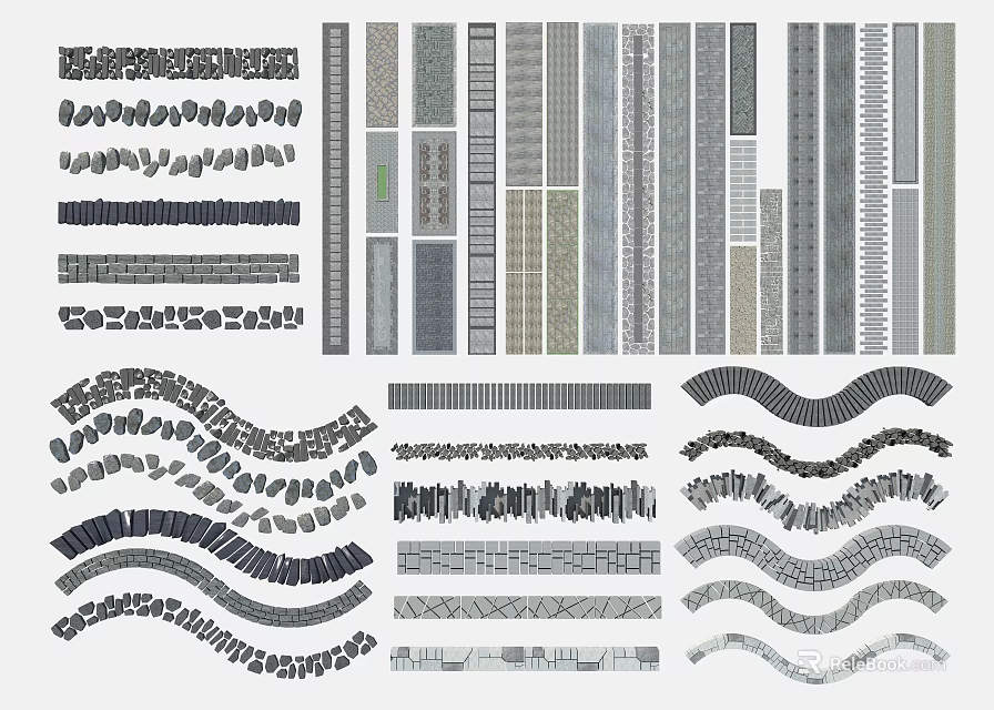 Diverse Garden Paving Patterns With Textured Designs And Curved Shapes 3d model