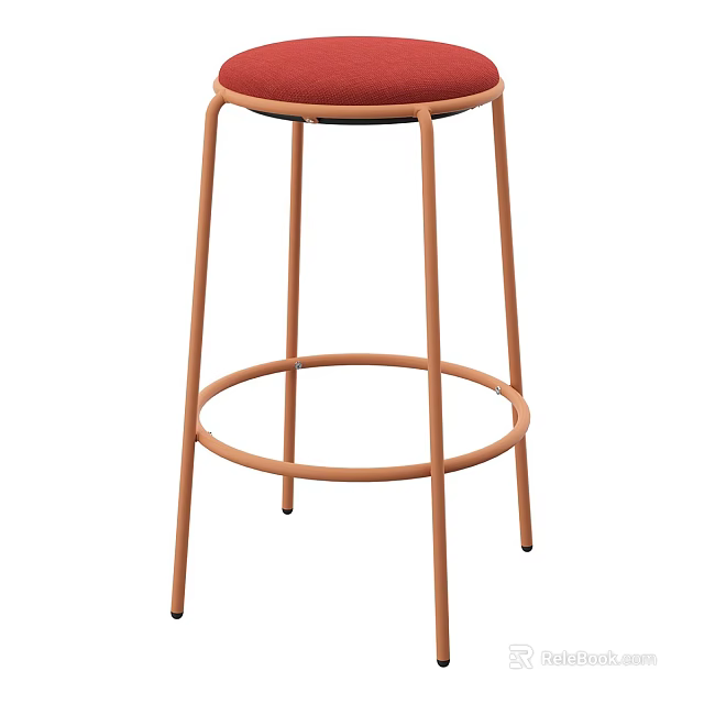 Modern Metal Frame Bar Stool With Red Padded Seat And Sleek Design 3d model 