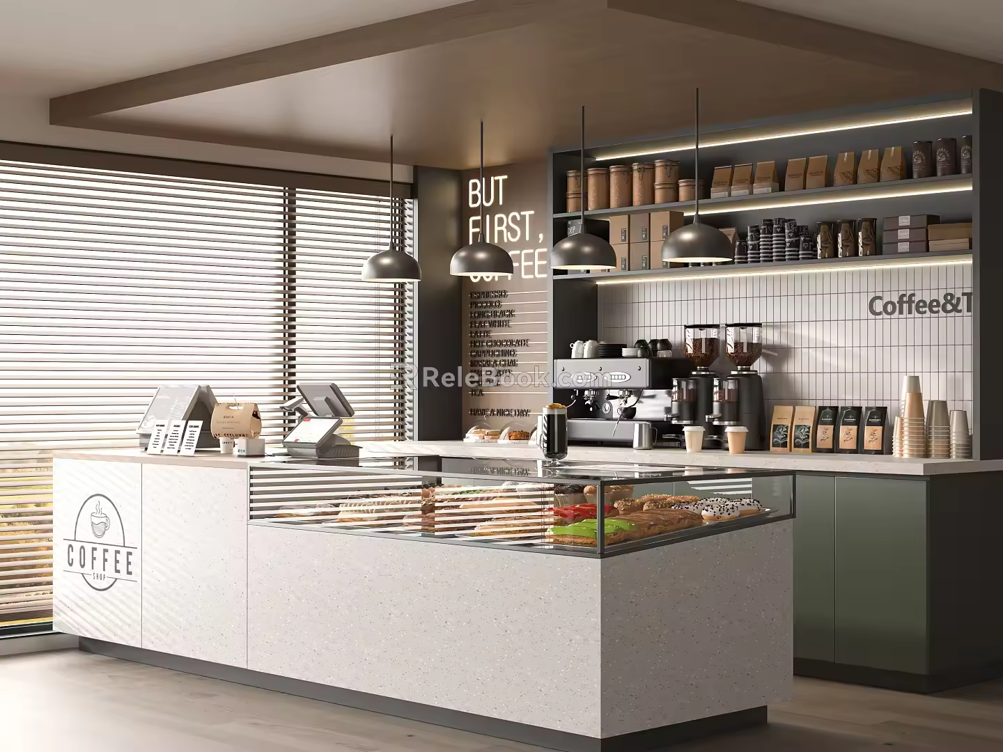Modern Cafe Bakery Showcase Coffee Bar Bakery Coffee Machine Workbench Milk Tea Coffee Shop Console 3d model