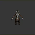 3D Fantasy Monster Character With Brown Body White Underbelly Horned Head And Purple Claws