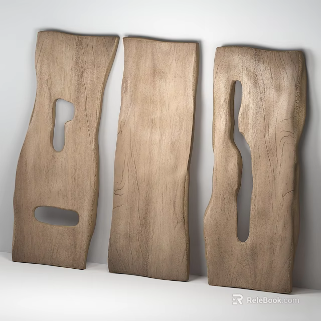 Wooden Wall Decor with Natural Brown Finish and Irregular Hollow Designs for Home Interior 3d model 