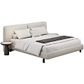 Modern Upholstered Double Bed with Soft Headboard White Bedding and Side Nightstand 3d model
