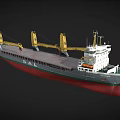 Large Cargo Ship With Yellow Cranes Red And Green Hull Open Deck And White Superstructure