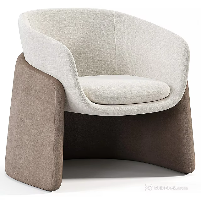 Modern Accent Chair With Light Beige Upholstery And Brown Curved Base 3d model 