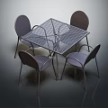 Modern Metal Mesh Square Dining Table with Four Gray Chairs Set 3d model