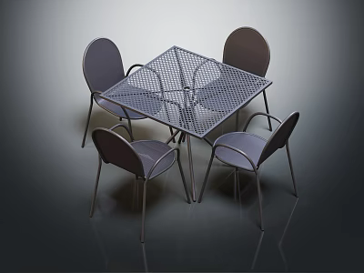 Modern Metal Mesh Square Dining Table with Four Gray Chairs Set 3d model