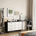 Black And White Dressing Table With Drawers Table Lamp And Decorations In Bedroom