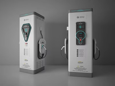 Modern EV Charging Stations With Digital Display And Charging Ports 3d model