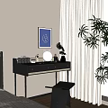 Middle Ancient Cream Style Dressing Table Combination Cosmetic Ornaments Combination Dressing Stool 3d model