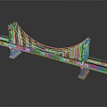 Blue Suspension Bridge Model With Tall Towers White Cables And Road Deck