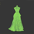 Dark Patterned Long Dress Displayed On Mannequin With Gray Background
