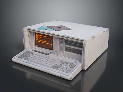 Vintage White Computer With Display Screen Keyboard And Disk Drive 3d model