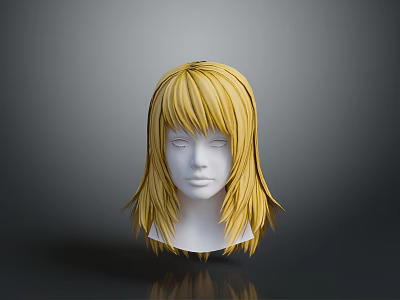 Realistic White Head Mannequin Showcasing Long Straight Yellow Wig Hairstyle 3d model