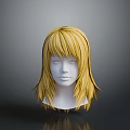 Realistic White Head Mannequin Showcasing Long Straight Yellow Wig Hairstyle