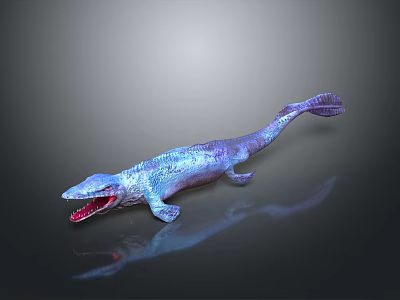 Blue Aquatic Reptile Model With Open Mouth Red Interior And Textured Skin 3d model