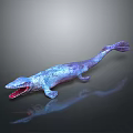 Blue Aquatic Reptile Model With Open Mouth Red Interior And Textured Skin