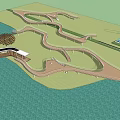 Winding Landscape Bridge Over Water Connecting Scenic Green Spaces With Viewing Paths