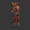Colorful Sci-Fi Mecha Characters With Blue Orange Armor And Yellow Weapons