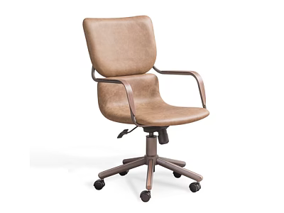 Modern Brown Leather Office Chair With Ergonomic Design Swivel Wheels And Armrests 3d model