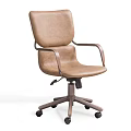 Modern Brown Leather Office Chair With Ergonomic Design Swivel Wheels And Armrests