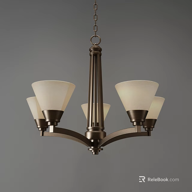 Classic Five Light Chandelier With Bronze Frame And White Glass Shades 3d model 
