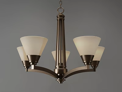 Classic Five Light Chandelier With Bronze Frame And White Glass Shades 3d model