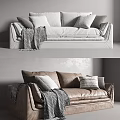 Modern Light And Brown Multi Seater Sofa With Pillows And Throw Blanket 3d model