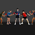 Dynamic Group of Women Playing Table Tennis in Active Poses