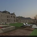 Elegant Semi Detached Villa With European Architecture Large Windows Lawn Garden Swimming Pool And Loungers