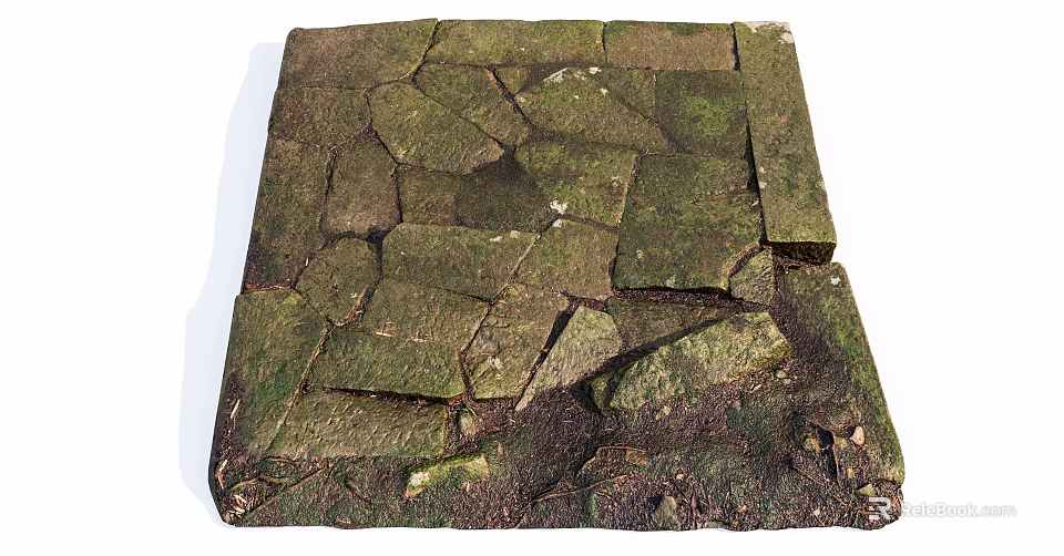 Natural Stone Ground Laid With Irregular Stones Covered In Green Moss For Rustic Natural Look 3d model 