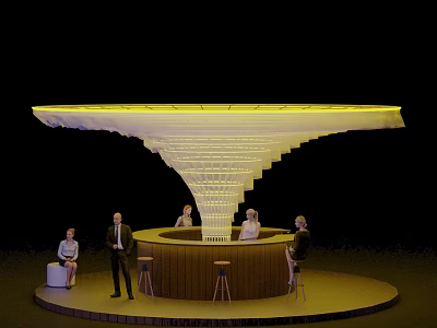 Plaza Paving with Circular Illuminated Platform Layered Structure and Seating Area 3d model