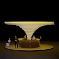 Plaza Paving with Circular Illuminated Platform Layered Structure and Seating Area 3d model