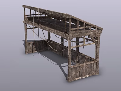 Rustic Open Wooden Shelter Structure With Elevated Platform And Rope Details 3d model